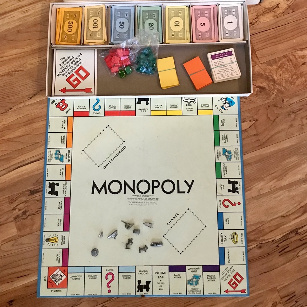 Rare Vintage Parker Brother’s MONOPOLY real estate board game complete set VGUC